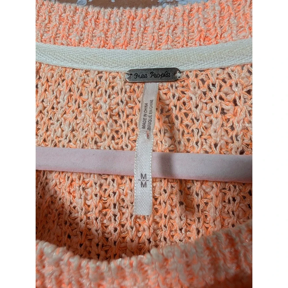 Free People Electric City Pullover Sweater Womens M Orange Knit Cotton Linen